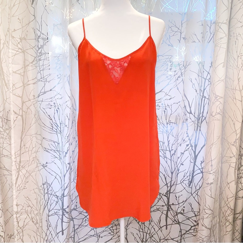 Haute Hippie orange lace silk spaghetti strap round neck tank dress tunic top